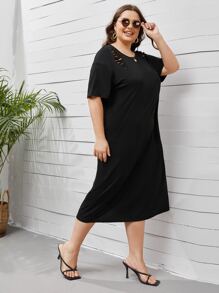 Vestido roto con abertura trasera - Negro - Ver 3