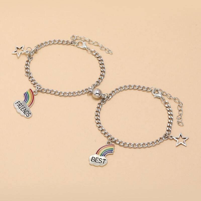 

2pcs Star Decor Chain Bracelet, Silver
