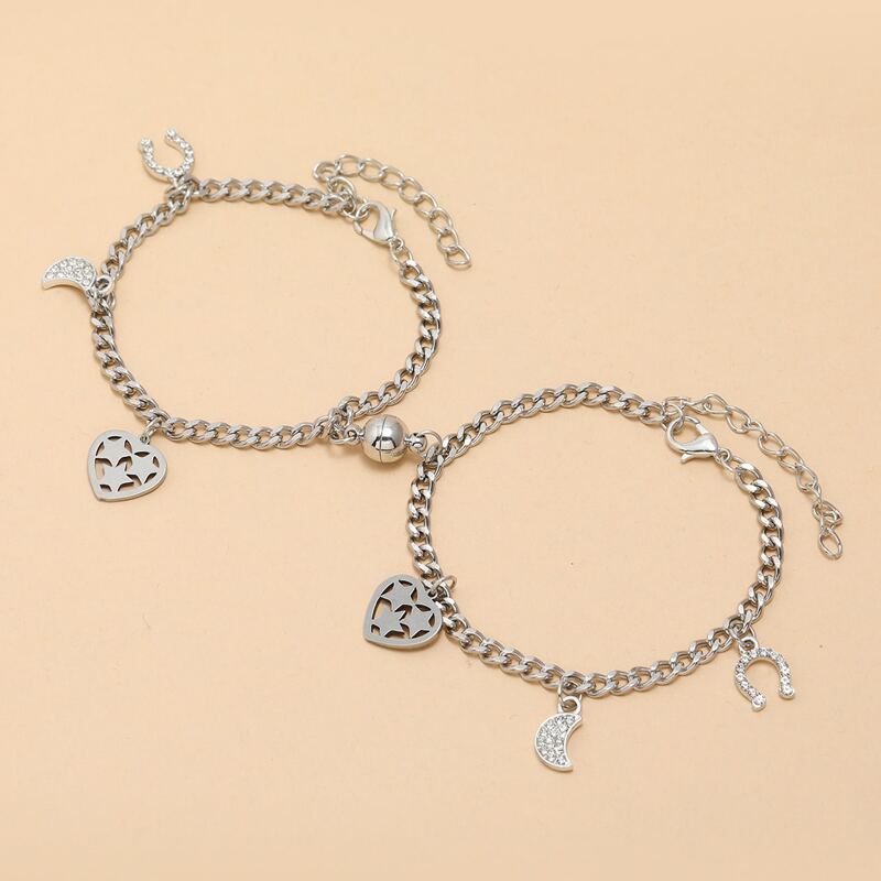 

2pcs Star & Moon Chain Bracelet, Silver