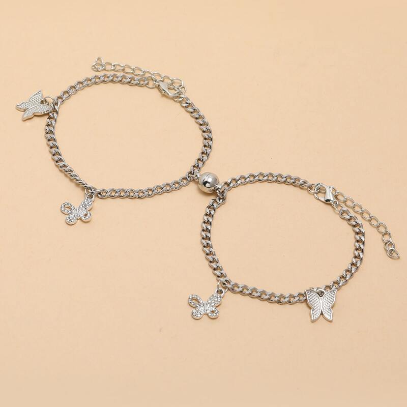 

2pcs Butterfly Chain Bracelet, Silver