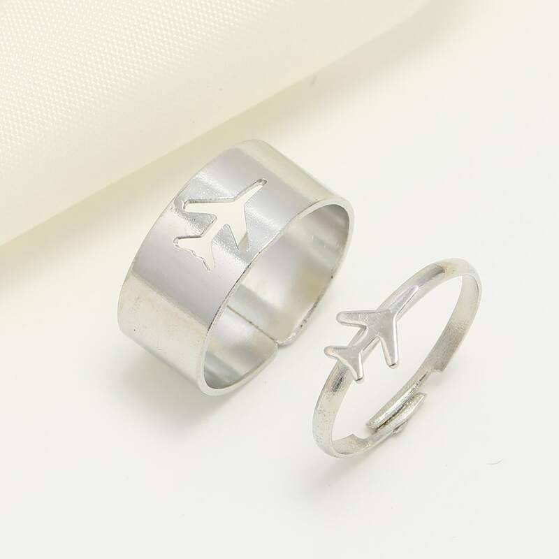 

2pcs Plane Design Ring, Silver