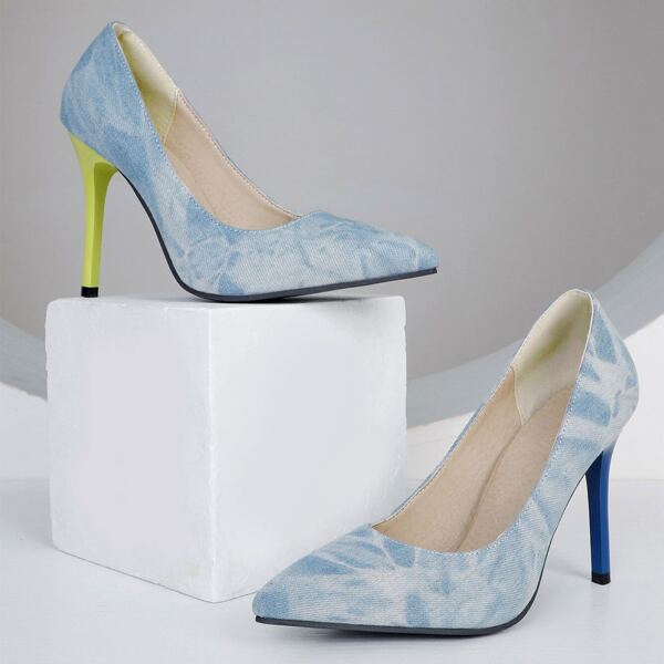 

Point Toe Tie Dye Court Pumps, Baby blue