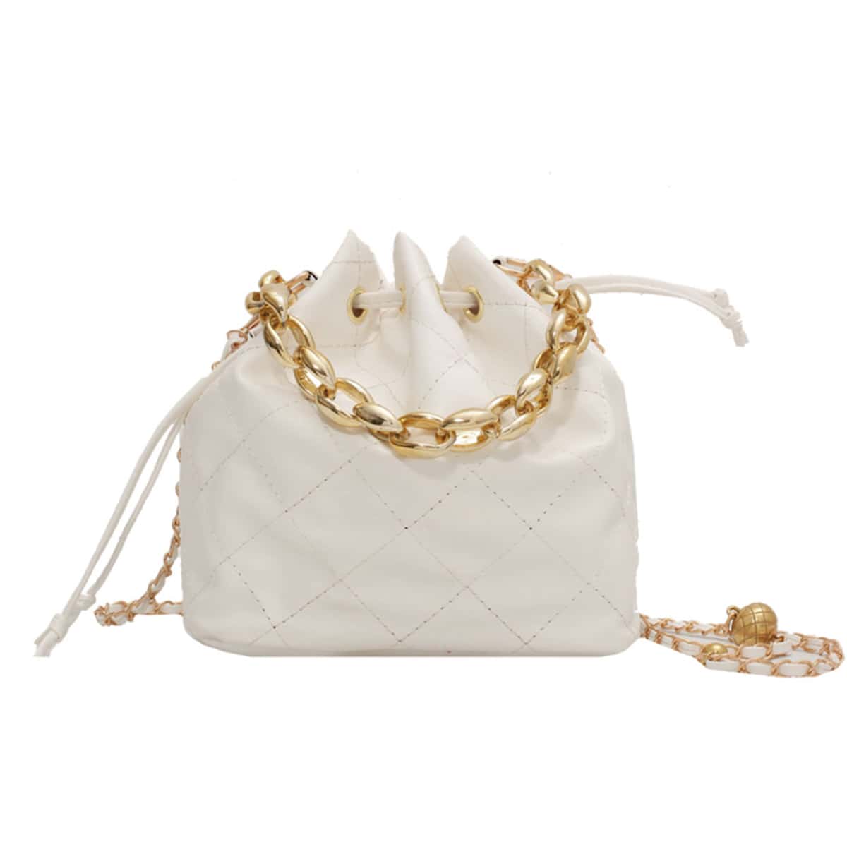 

Drawstring Chain Bucket Bag, White