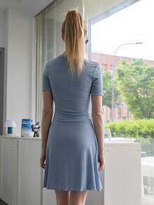 DAZY Solid Lettuce Trim A-line Dress - Baby Blue - View 2