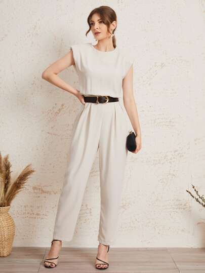 Mulvari Zipper Back Shoulder Padded Blouson Jumpsuit