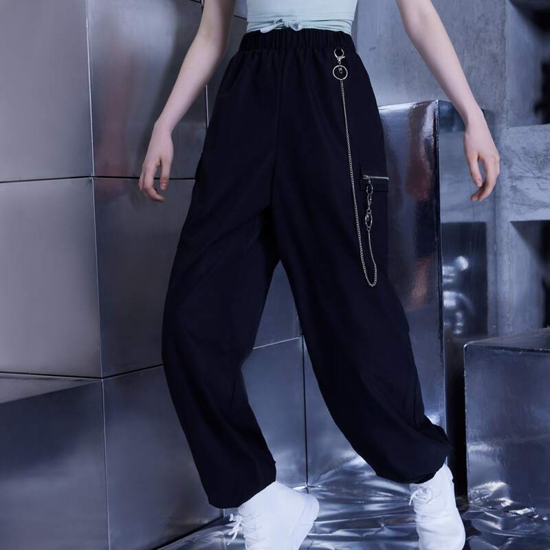

Solid Chain Zipper Joggers, Black