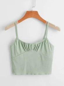 Solid Ruched Bust Ribbed Crop Cami - Mint Green - View 3