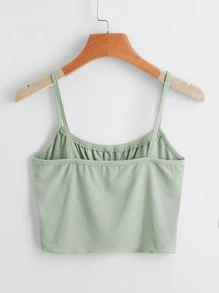 Solid Ruched Bust Ribbed Crop Cami - Mint Green - View 4