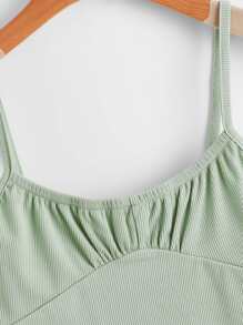 Solid Ruched Bust Ribbed Crop Cami - Mint Green - View 5