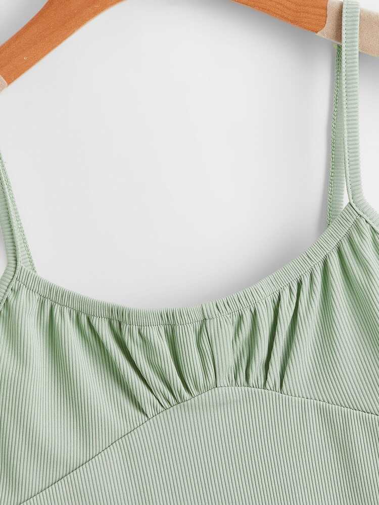 Cami Recortada Con Estampado Solido, Con Pliegues Y Costillas En El Busto - verde menta - Añade 5