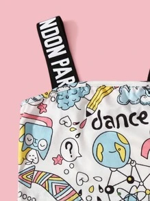 SHEIN Girls Letter & Unicorn Print Cami Top & Shorts Set - Multicolor - View 3