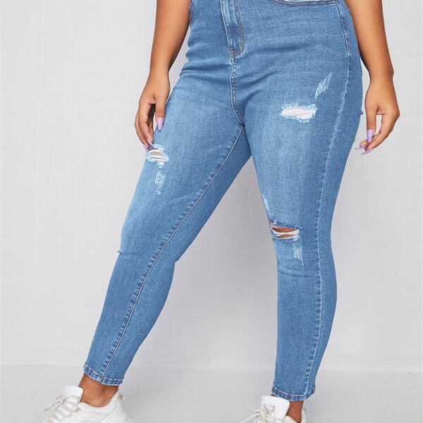 

Plus Ripped Skinny Jeans, Medium wash