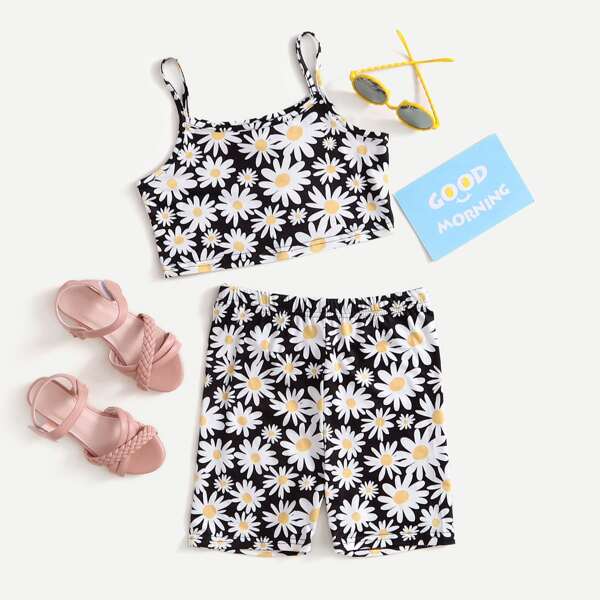 

Girls Daisy Floral Cami Top And Biker Shorts Set, Multicolor