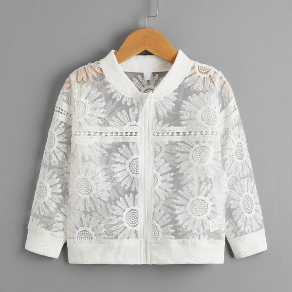 

Toddler Girls Zip Up Embroidery Bomber Jacket, White