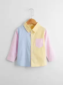 Toddler Girls Striped Colourblock Pocket Patched Blouse - Multicolor - View 1