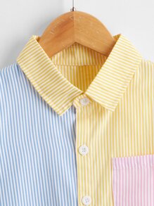 Toddler Girls Striped Colourblock Pocket Patched Blouse - Multicolor - View 4