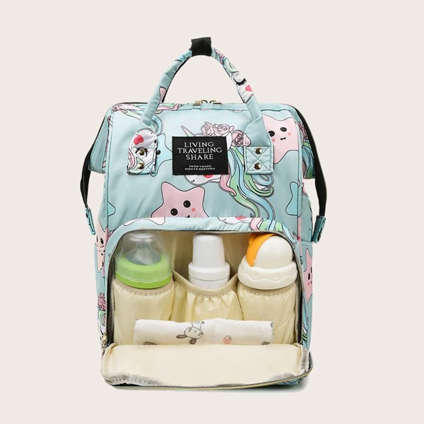 

Cartoon Graphic Baby Diaper Backpack, Green