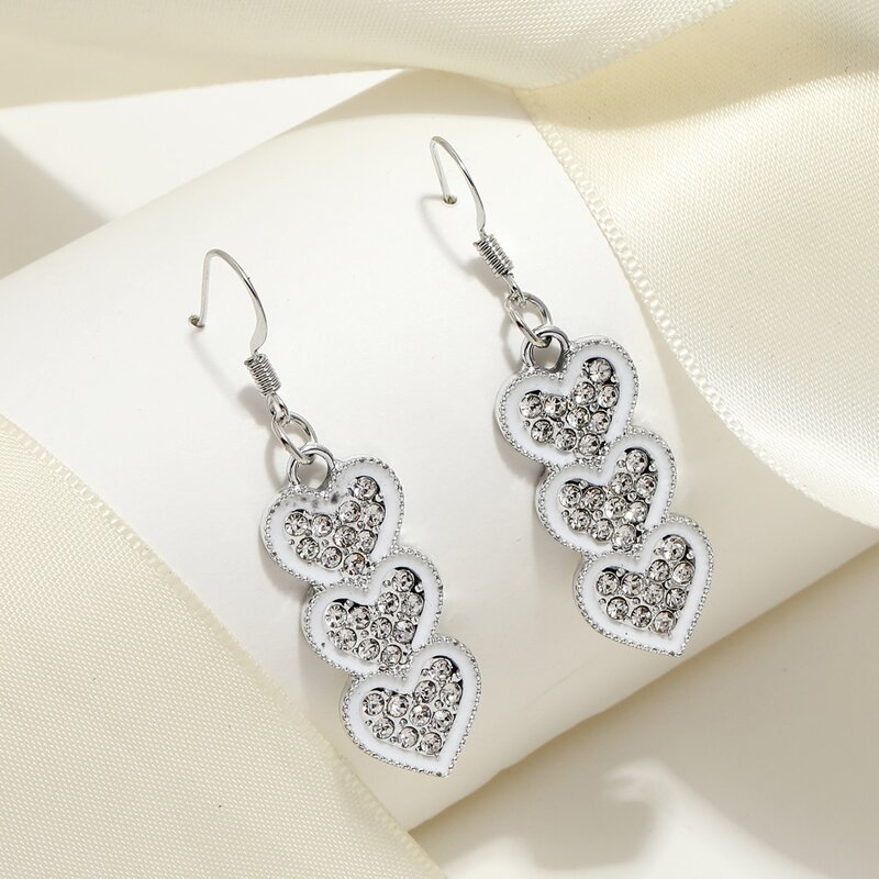 

Rhinestone Heart Drop Earrings, Silver
