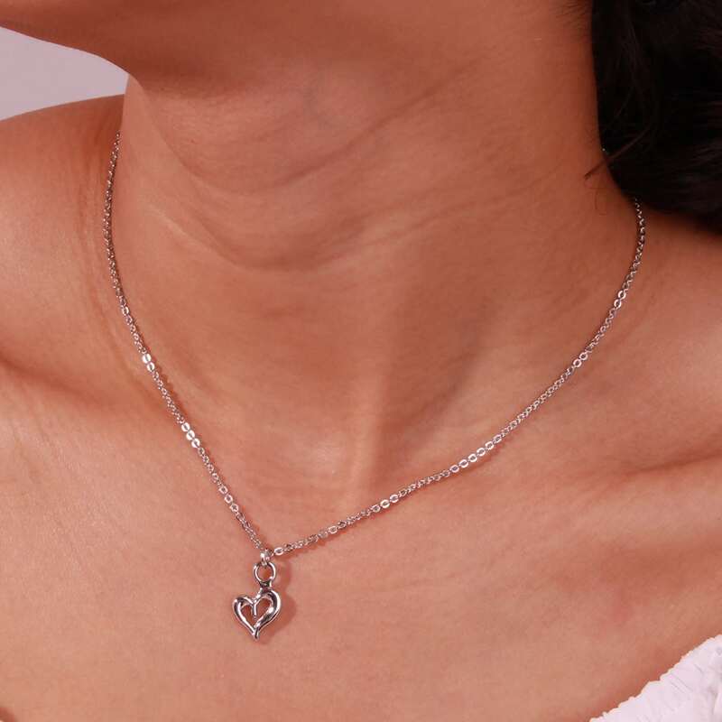 

Heart Pendant Necklace, Silver