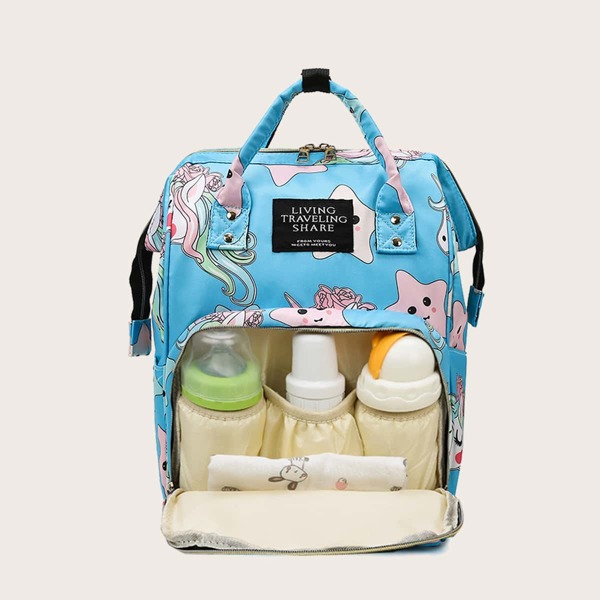 

Cartoon Graphic Baby Diaper Backpack, Baby blue