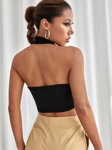 SHEIN Unity Áo hai dây Hội Chữ thập màu trơn Giải trí - màu đen - Xem 2