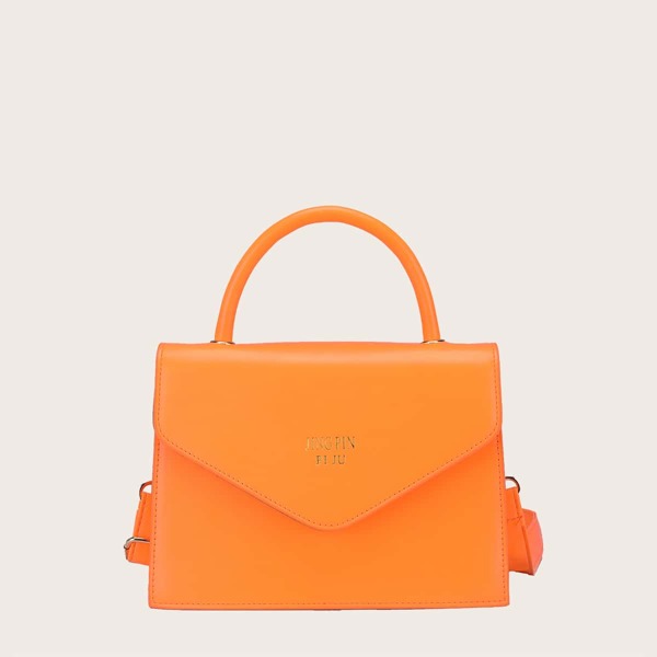 

Letter Graphic Flap Satchel Bag, Burnt orange