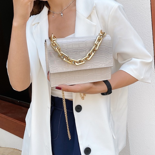 

Ombre Croc Embossed Chain Bag, Light grey