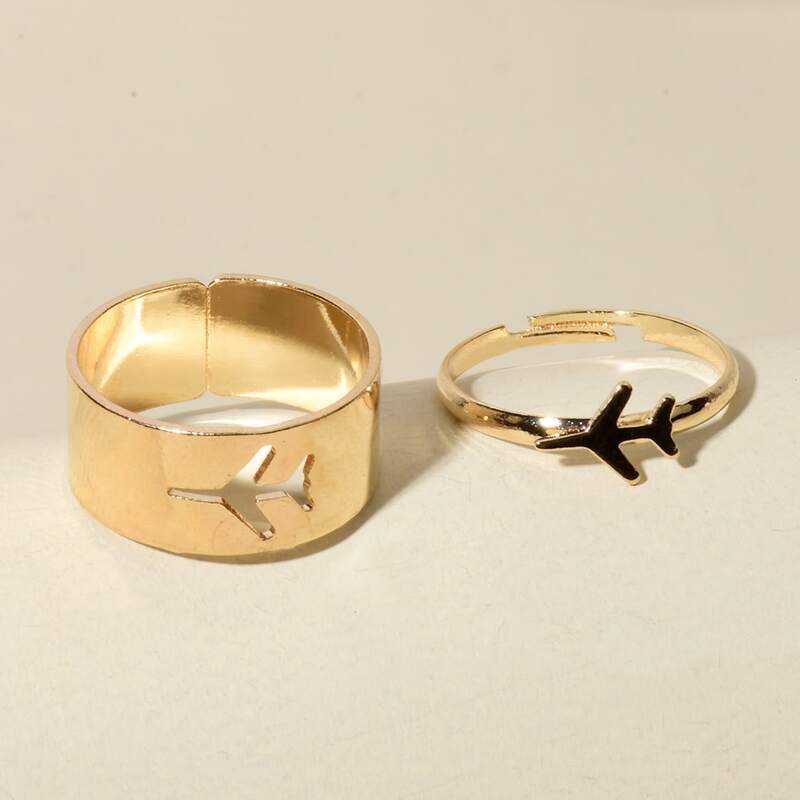 

2pcs Plane Design Ring, Gold