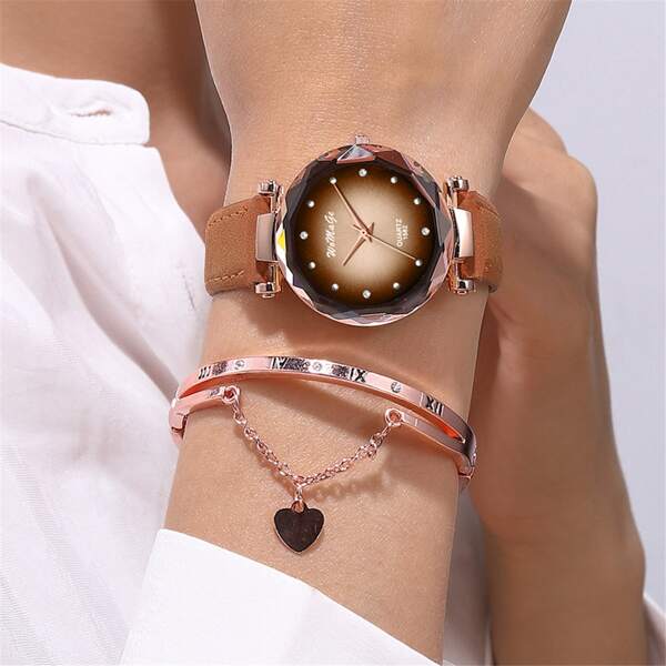 

1pc Ombre Dial Quartz Watch & 1cp Bracelet