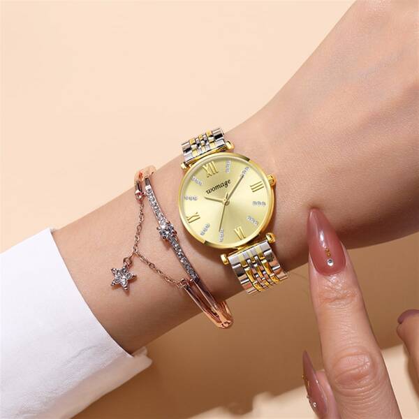 

1pc Rhinestone Decor Quartz Watch & 1pc Bracelet