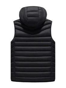 Manfinity Homme Loose Men Zip Pocket Hooded Padded Vest - Black - View 2