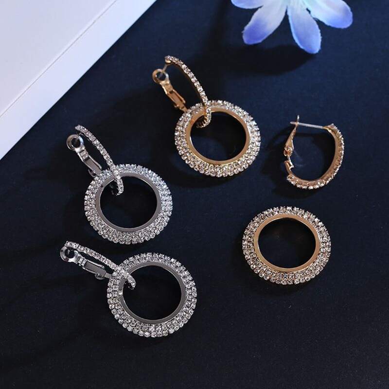 

2pairs Rhinestone Drop Earrings, Multicolor