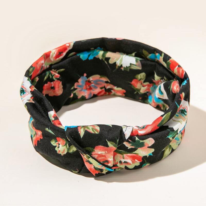 

Floral Print Hair Band, Black