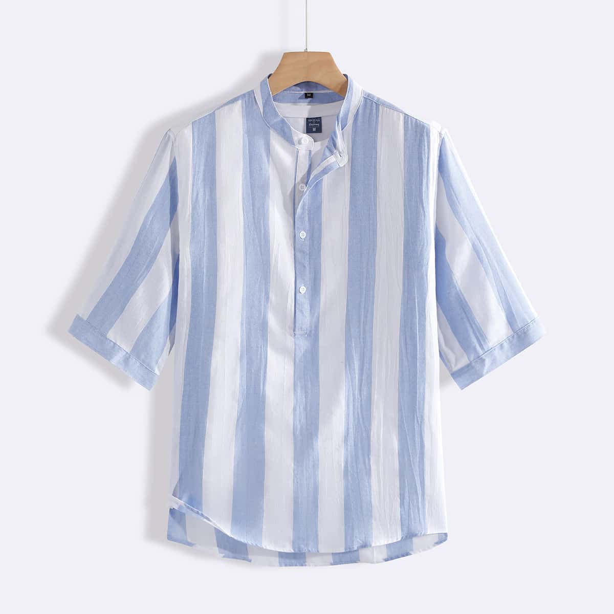 

Guys Striped Stand Collar Shirt, Blue and white