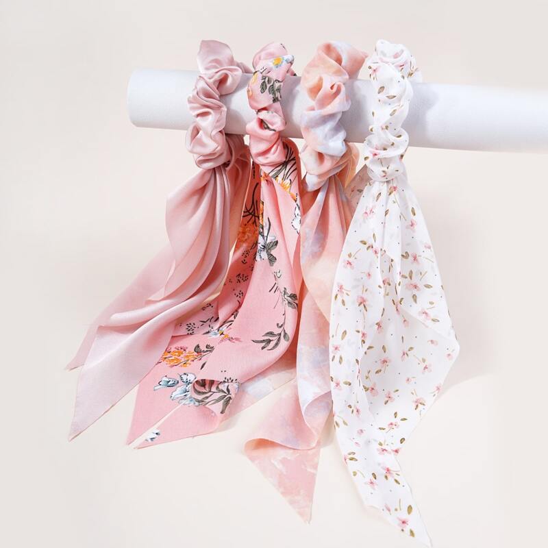 

4pcs Floral Scrunchie Scarf, Multicolor