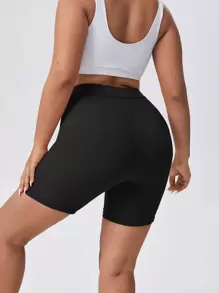 SHEIN Essnce 大碼高腰騎行褲 - 黑色 - 查看 2