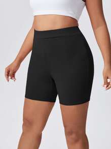 SHEIN Essnce 大碼高腰騎行褲 - 黑色 - 查看 3