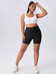 SHEIN Essnce 大碼高腰騎行褲 - 黑色 - 查看 4