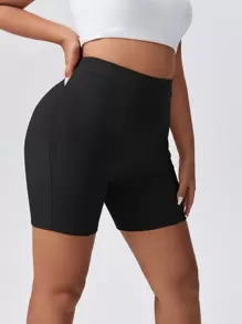 SHEIN Essnce 大碼高腰騎行褲 - 黑色 - 查看 5