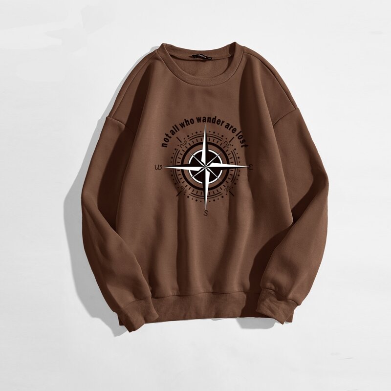 

Graphic & Slogan Graphic Round Neck Sweatshirt, Coffee brown
