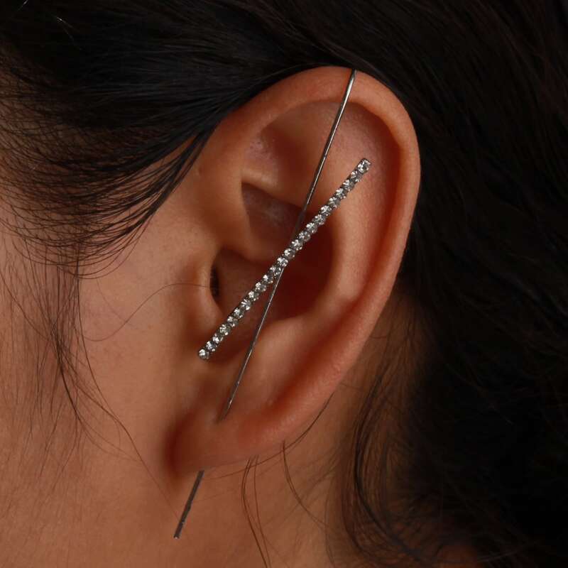 

1pc Rhinestone Ear Cuff, Silver