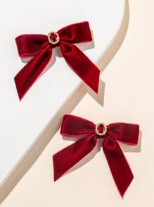 女孩2入組蝴蝶結裝飾髮夾 - 酒紅色 - 查看 1