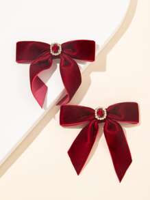 女孩2入組蝴蝶結裝飾髮夾 - 酒紅色 - 查看 2