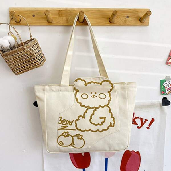 

Cartoon Graphic Tote Bag, Beige