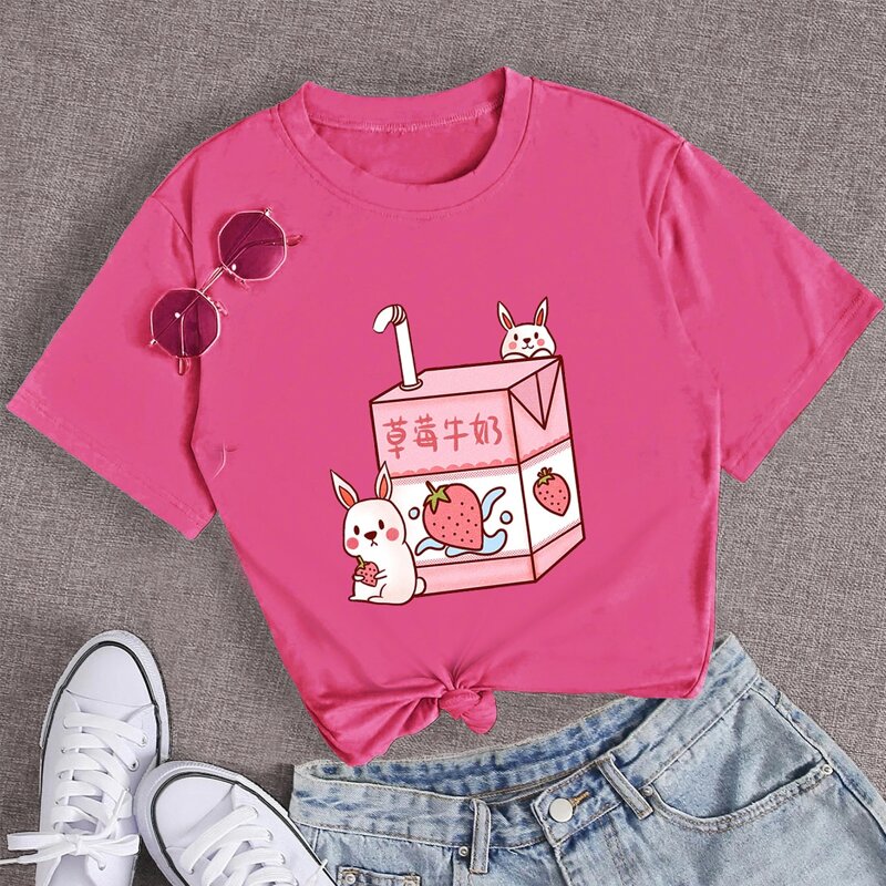 

Cartoon Milk Box Graphic Tee, Hot pink