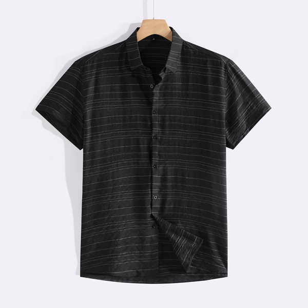 

Men Striped Button Front Shirt, Black
