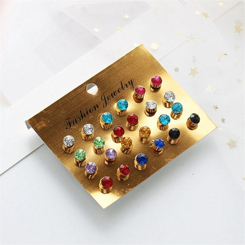 

12pairs Rhinestone Stud Earrings, Multicolor
