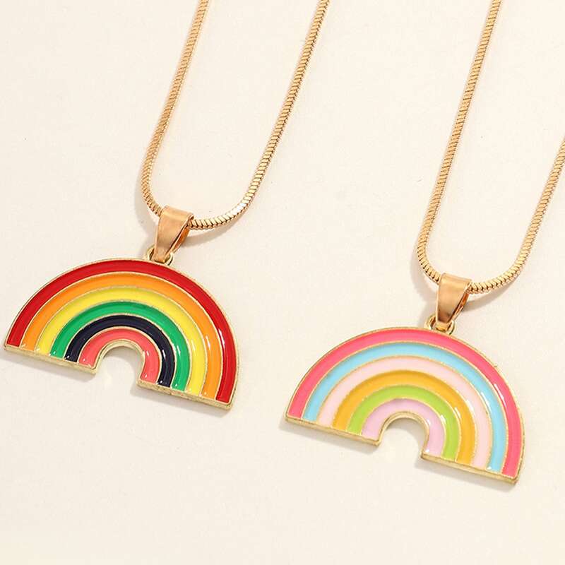 

2pcs Rainbow Pendant Necklace, Multicolor