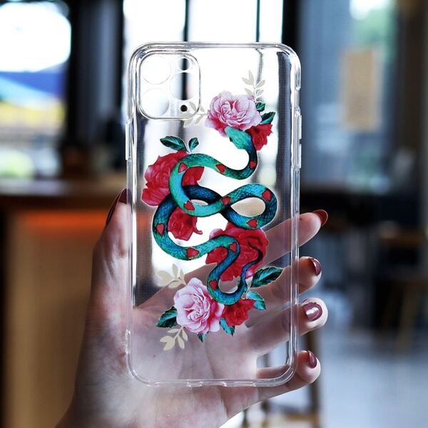 

Snake & Floral Transparent Phone Case, Clear