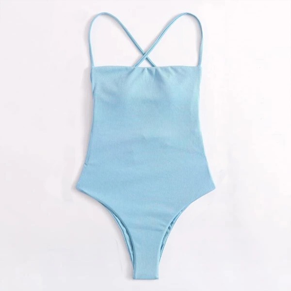 

Ribbed Tie Back One Piece Swimsuit, Baby blue